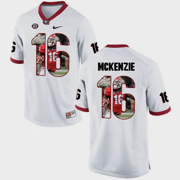 Men's #16 Isaiah McKenzie Georgia Bulldogs Pictorial Fashion Jersey - White